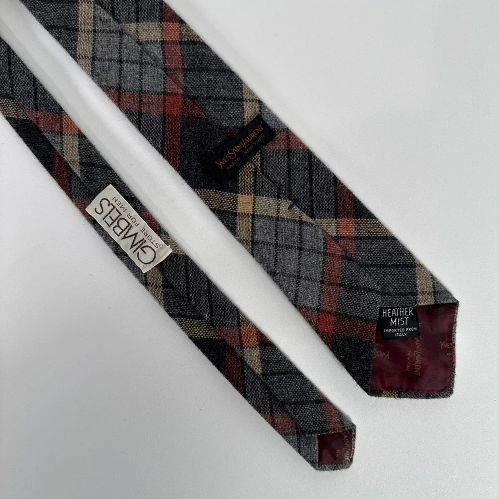 Lot of 2 Vtg Yves‎ Saint Laurent Heather Mist Plaid Wool Blend Ties Men 56